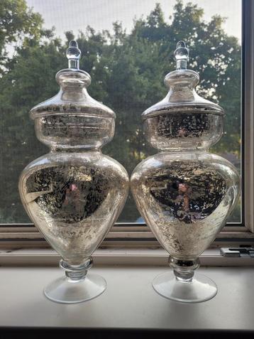 Vintage set glazen stolpen met zilver  beschikbaar voor biedingen