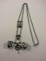 Zilveren horlogeketting met sleutel en signetten, Ophalen of Verzenden, Zilver