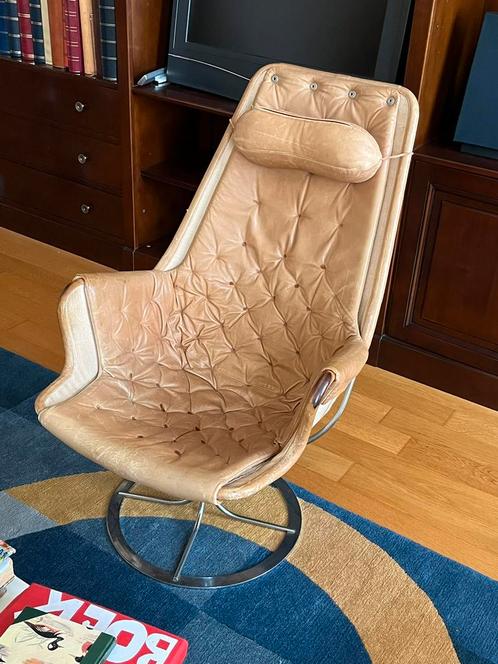 Jetson stoel Vintage, Huis en Inrichting, Fauteuils, Gebruikt, Leer, Metaal, Stof, Ophalen