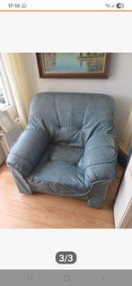 staal blauwe fauteuil bank 2 zits leer zgan, Ophalen, Zo goed als nieuw, 50 tot 75 cm, Leer