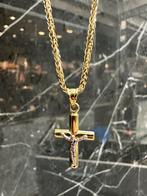 14k Gouden vossenstaart Ketting met kruis, Ophalen of Verzenden, Nieuw, Goud, Met hanger