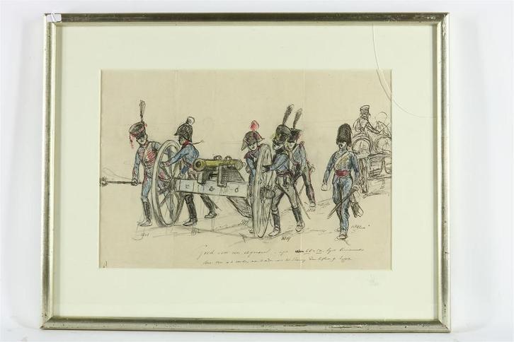 Haagse School "MILITAIREN met GESCHUT'" 34 X 50 cm (Israëls), Antiek en Kunst, Kunst | Schilderijen | Modern, Ophalen of Verzenden