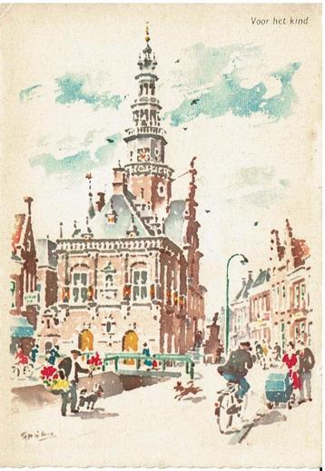 Ansichtkaart Bolsward, Stadhuis, "Voor het kind" beschikbaar voor biedingen