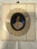 Antieke Miniatuur Portret in Ivoor Lijst, Antiek en Kunst, Ophalen of Verzenden