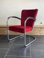 Gispen 412 fauteuil, hoogglans chroom, donkerrode ribstof, Huis en Inrichting, Fauteuils, Design, 75 tot 100 cm, Ophalen of Verzenden