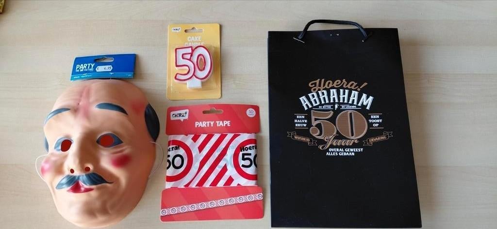 Abraham 50 jaar pakket - bijna alles nieuw!, Hobby en Vrije tijd, Ophalen, Zo goed als nieuw, Feestartikel, Abraham of Sarah