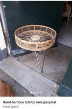 Rond bamboe tafeltje met glasplaat, 45 tot 60 cm, Minder dan 55 cm, Rond, Ophalen of Verzenden