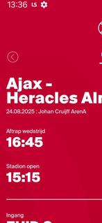 Ajax - Heracles 125,- totaal vak 408, Tickets en Kaartjes, Seizoenskaart, Twee personen, Augustus
