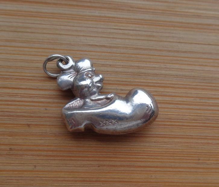 zilveren vintage bedel muis in klomp [1145], Sieraden, Tassen en Uiterlijk, Bedels, Zo goed als nieuw, Overige merken, Zilver