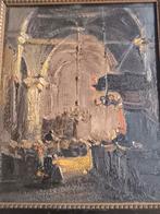Kerkinterieur schilderij op paneel gesigneerd, Ophalen of Verzenden