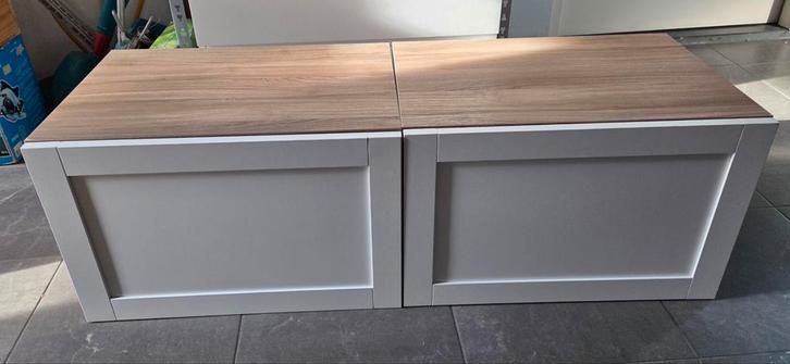 Wit tv-kastje / wandkastje met houten bovenkant, Huis en Inrichting, Kasten | Overige, Ophalen