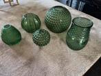 5 groene glazen vazen verschillende maten, Ophalen, Minder dan 50 cm, Groen, Glas