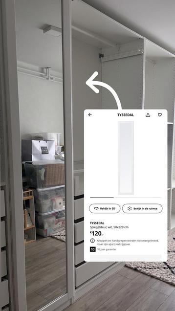IKEA Tyssedal | Spiegeldeur | 50x229 cm | Wit beschikbaar voor biedingen