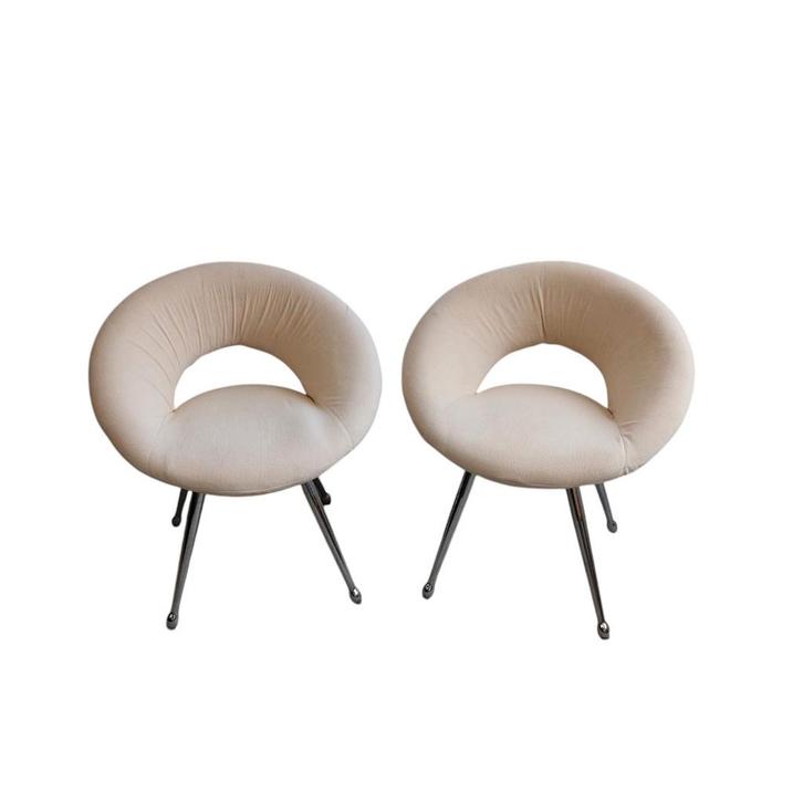 2 x vintage space age design stoel (setprijs), Huis en Inrichting, Stoelen, Gebruikt, Twee, Metaal, Stof, Wit, Ophalen