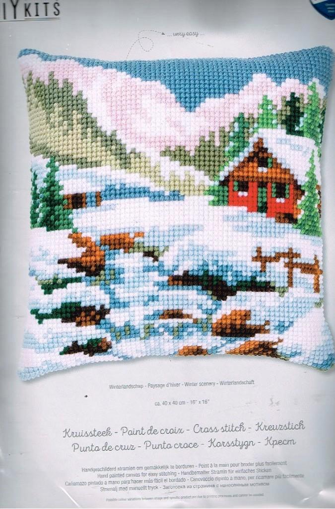 Cado vervaco borduurpakket kussen winterlandschap, Hobby en Vrije tijd, Borduren en Borduurmachines, Nieuw, Borduurpakket, Handborduren
