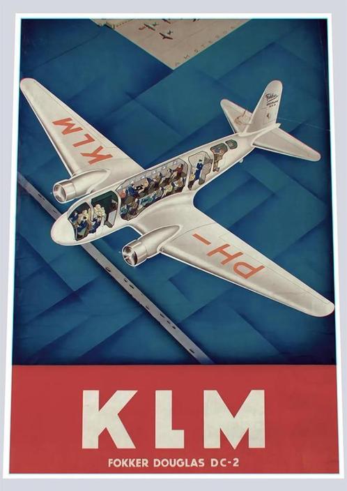 KLM FOKKER DC2 Mooi Affiche Poster, Verzamelen, Luchtvaart en Vliegtuigspotten, Nieuw, Kaart, Foto of Prent, Verzenden