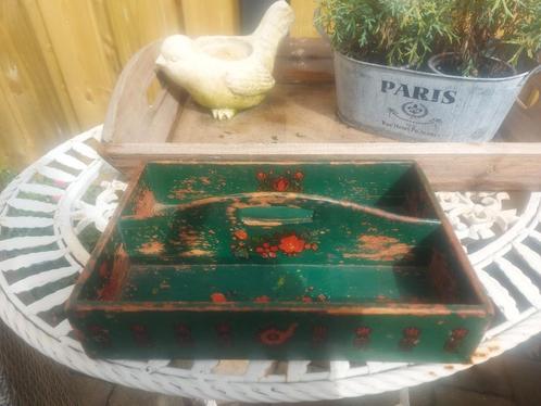 Prachtige oude sleetse Brocante Volkskunst opberg kist, Antiek en Kunst, Curiosa en Brocante, Ophalen of Verzenden