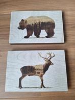 Ikea BJÖRNAMO schilderij afbeelding beer en hert wandpaneel, Minder dan 50 cm, Ophalen of Verzenden, Zo goed als nieuw, Schilderij