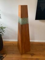 Houten zuil/ vloerlamp met glazen accent, Huis en Inrichting, Lampen | Vloerlampen, Ophalen, Zo goed als nieuw, Hout, 150 tot 200 cm