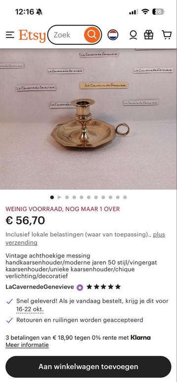 Vintage Messing Kandelaar beschikbaar voor biedingen