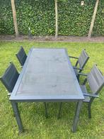 Gratis Tuinset tuintafel met vier tuinstoelen (stapelbaar), Ophalen, 4 zitplaatsen, Gebruikt, Aluminium