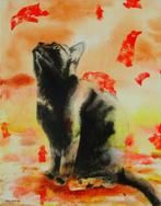 Schilderij van een Leuke Zwarte Kat, Ophalen of Verzenden
