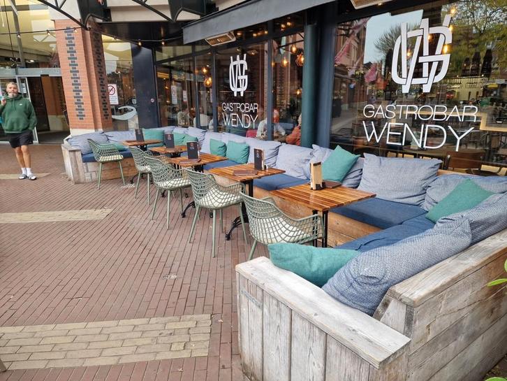 Grote steigerhouten hoekbank, Tuin en Terras, Tuinbanken, Gebruikt, Hout, Ophalen