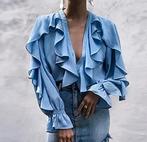 Blauwe blouse met ruches, Blauw, Zara, Ophalen of Verzenden, Zo goed als nieuw