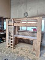 Robuuste steigerhouten hoogslaper met bureau, Ophalen of Verzenden, Gebruikt, Hoogslaper