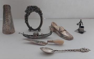 Zilver miniatuur, fotolijst, troffel, tonnenbouwer, schoen,  beschikbaar voor biedingen