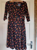 Retro jurk zwart en oranje blaadjes mt 40, Collectif Vintage, Maat 38/40 (M), Ophalen of Verzenden, Zo goed als nieuw