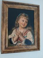 Portret van een jong meisje op houten paneel, Ophalen of Verzenden