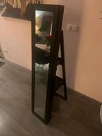 Zwarte houten staande spiegel met opbergruimte., Huis en Inrichting, Woonaccessoires | Spiegels, Minder dan 100 cm, Minder dan 50 cm