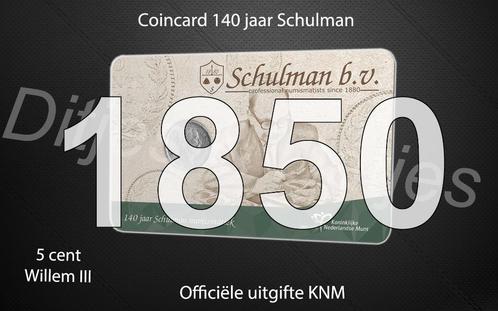 140 jaar Schulman in coincard KNM - 5 cent 1850 zilver, Postzegels en Munten, Munten | Nederland, 5 cent, Koning Willem III, Zilver