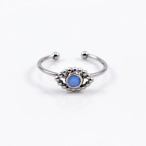 Turks Oog Ring Blauwe Zirkonia  RVS Wit Gold Plated, Sieraden, Tassen en Uiterlijk, Ringen, Nieuw, Dame, 17 tot 18, Zilver, IJzer of Staal