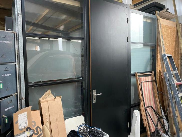 Glazen wandelement met deur - 260cm hoog x 280cm br, Doe-het-zelf en Verbouw, Deuren en Horren, Gebruikt, Binnendeur, 215 cm of meer