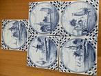 delfts blauw tegeltjes 5 stuks met bootje molen, Antiek en Kunst, Verzenden