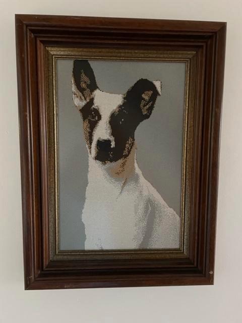 Zeer grote lijst met weefsel / weefwerk. Hond / boerenfox., Antiek en Kunst, Kunst | Overige Kunst, Ophalen