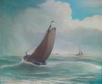 Botter met zeilboten, origineel schilderij inclusief lijst, Antiek en Kunst, Ophalen