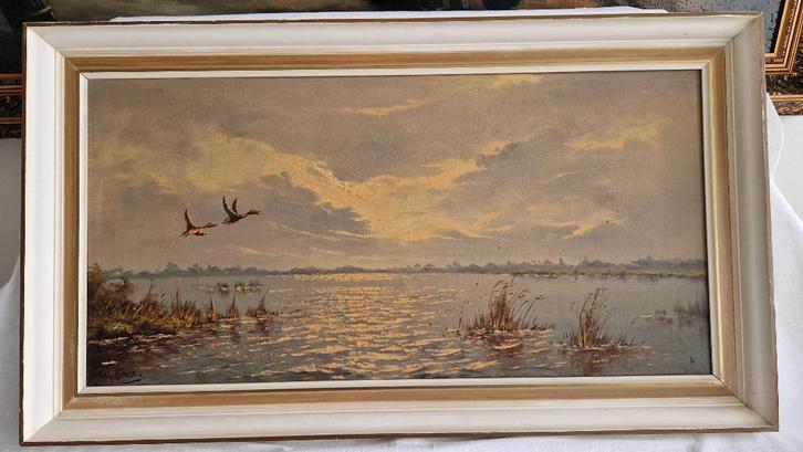 Schilderij olieverf op doek Eenden in de avondzon SCH48, Antiek en Kunst, Kunst | Schilderijen | Klassiek, Ophalen