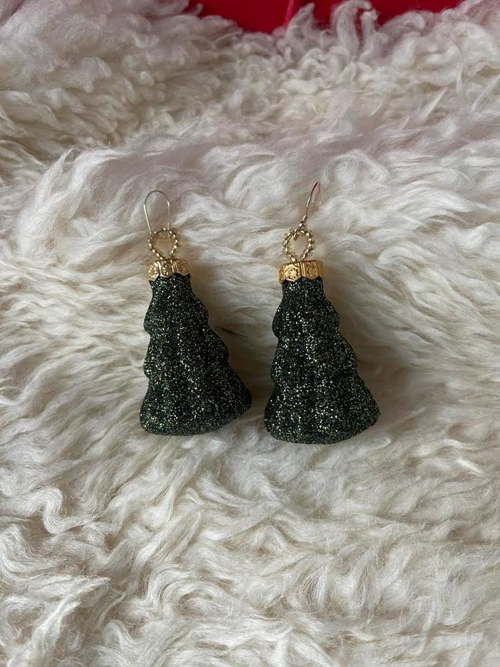 Glitter Kerstboom Oorbellen, Sieraden, Tassen en Uiterlijk, Oorbellen, Nieuw, Hangers, Zilver, Groen, Met strass, Ophalen of Verzenden