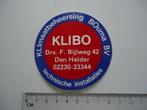 sticker oud Den Helder Klibo BOUMA bv techniek retro, Verzamelen, Stickers, Verzenden, Zo goed als nieuw, Bedrijf of Vereniging
