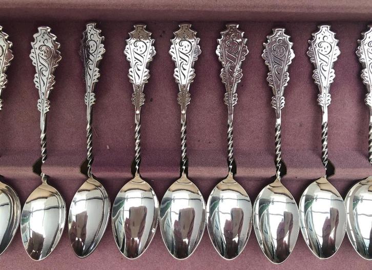 12 verzilverde Biedermeijer lepeltjes - Pako Rhenen  Jr 50, Antiek en Kunst, Antiek | Bestek, Ophalen of Verzenden