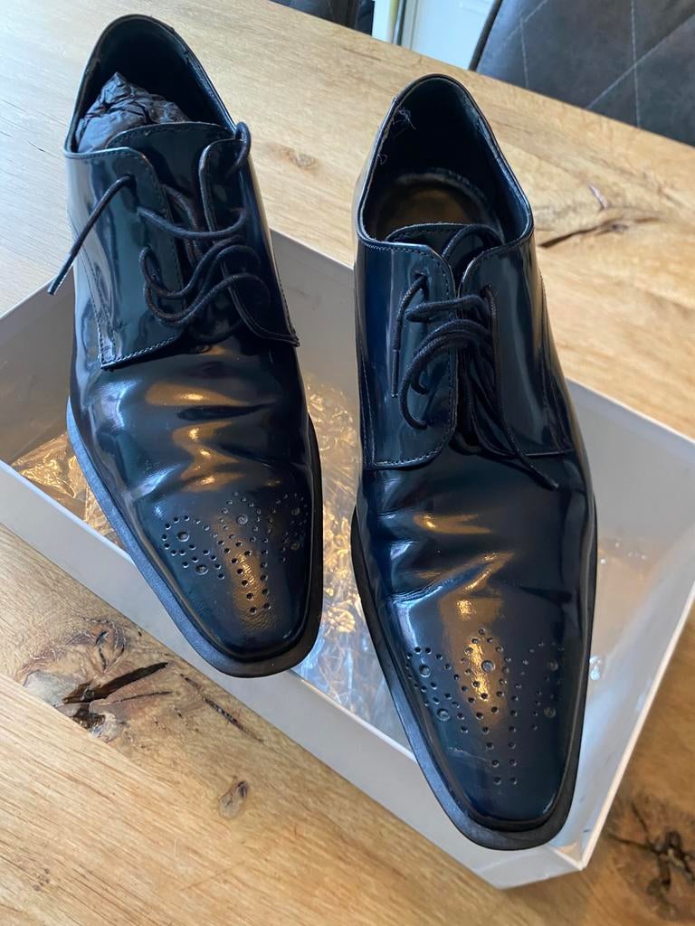 Trouwschoenen - donkerblauw hoogglans - Alexander Alesi - 42, Blauw, Ophalen of Verzenden, Zo goed als nieuw, Veterschoenen