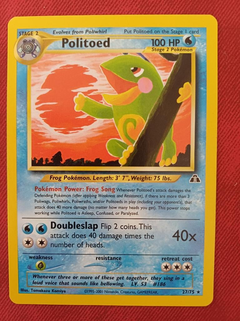 Pokémon Politoed 27/75 Rare Neo Discovery (2001), Hobby en Vrije tijd, Verzamelkaartspellen | Pokémon, Zo goed als nieuw, Losse kaart