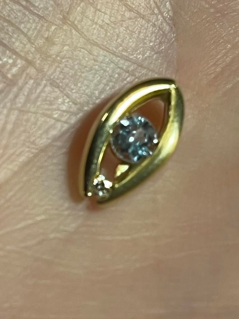 14 kt Gouden Kettinghanger met Aquamarijn en Diamant, Sieraden, Tassen en Uiterlijk, Gebruikt, Overige voorstellingen, Ophalen of Verzenden