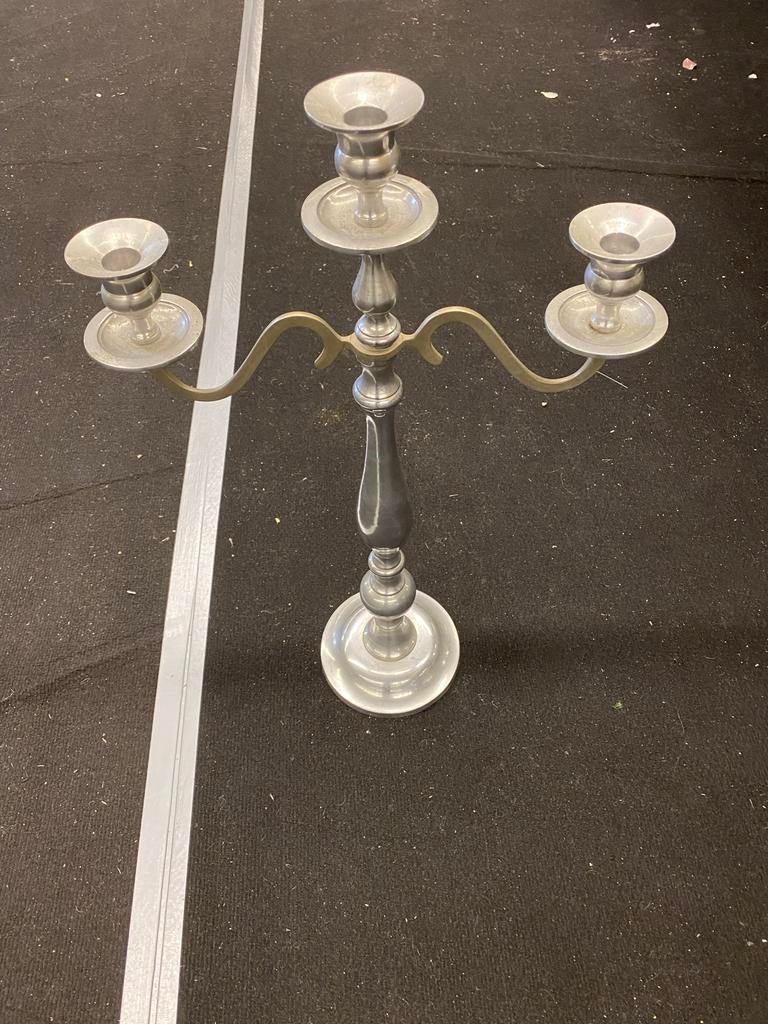 Antieke 3-armige kandelaar van metaal, Antiek en Kunst, Antiek | Kandelaars, Ophalen of Verzenden, Overige materialen