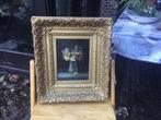Antiek bloemstilleven olieverfschilderij in sierlijke lijst, Antiek en Kunst, Ophalen of Verzenden