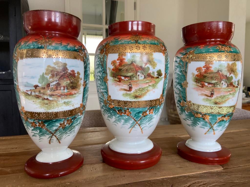 Antieke handbeschilderde opaline glazen, Boheems, ca. 1900, Ophalen of Verzenden