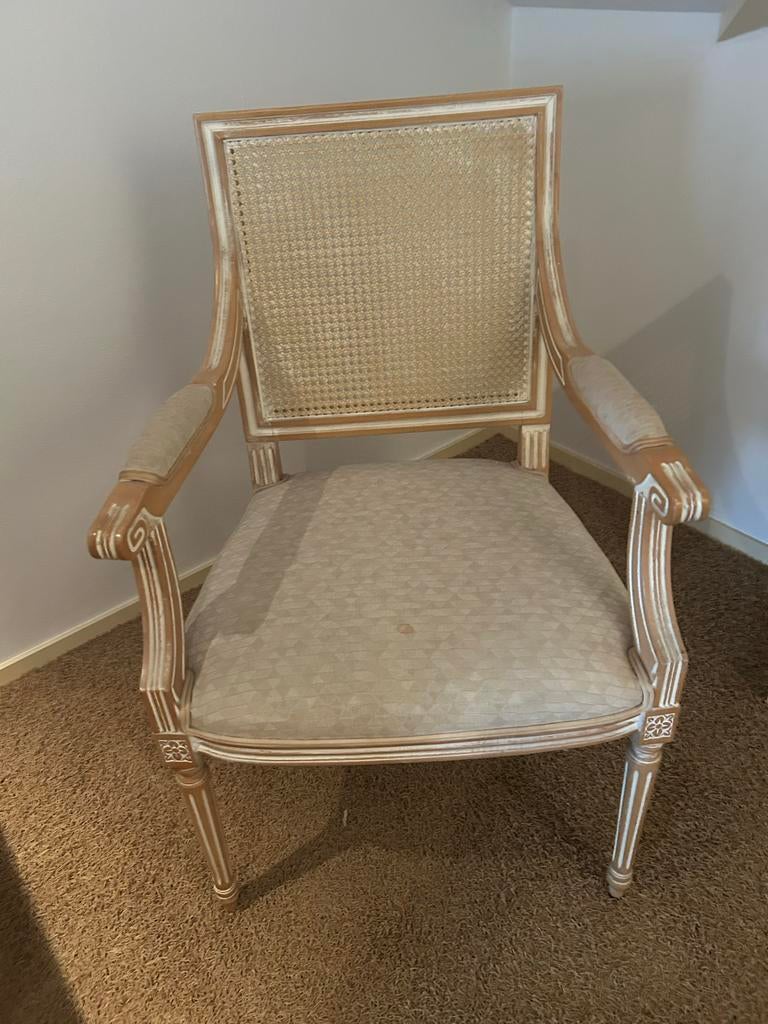 Lichte fauteuil met webbing rugleuning, Huis en Inrichting, Stoelen, Gebruikt, Overige kleuren, Ophalen of Verzenden, Eén